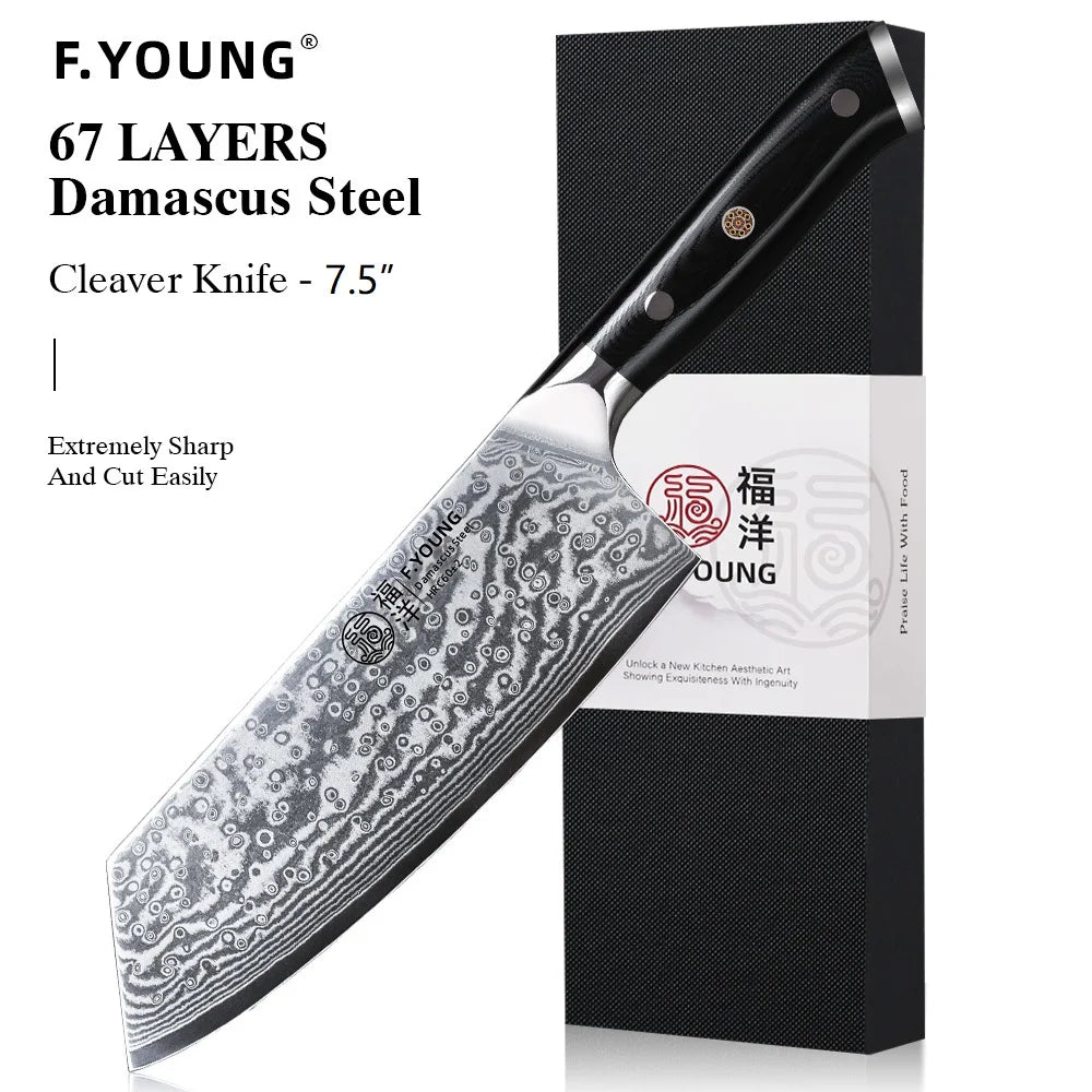 Couteau de cuisine professionnel F.YOUNG – acier Damas, chef japonais & sashimi