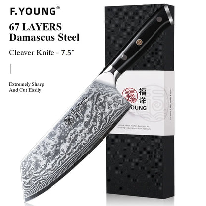 Couteau de cuisine professionnel F.YOUNG – acier Damas, chef japonais & sashimi
