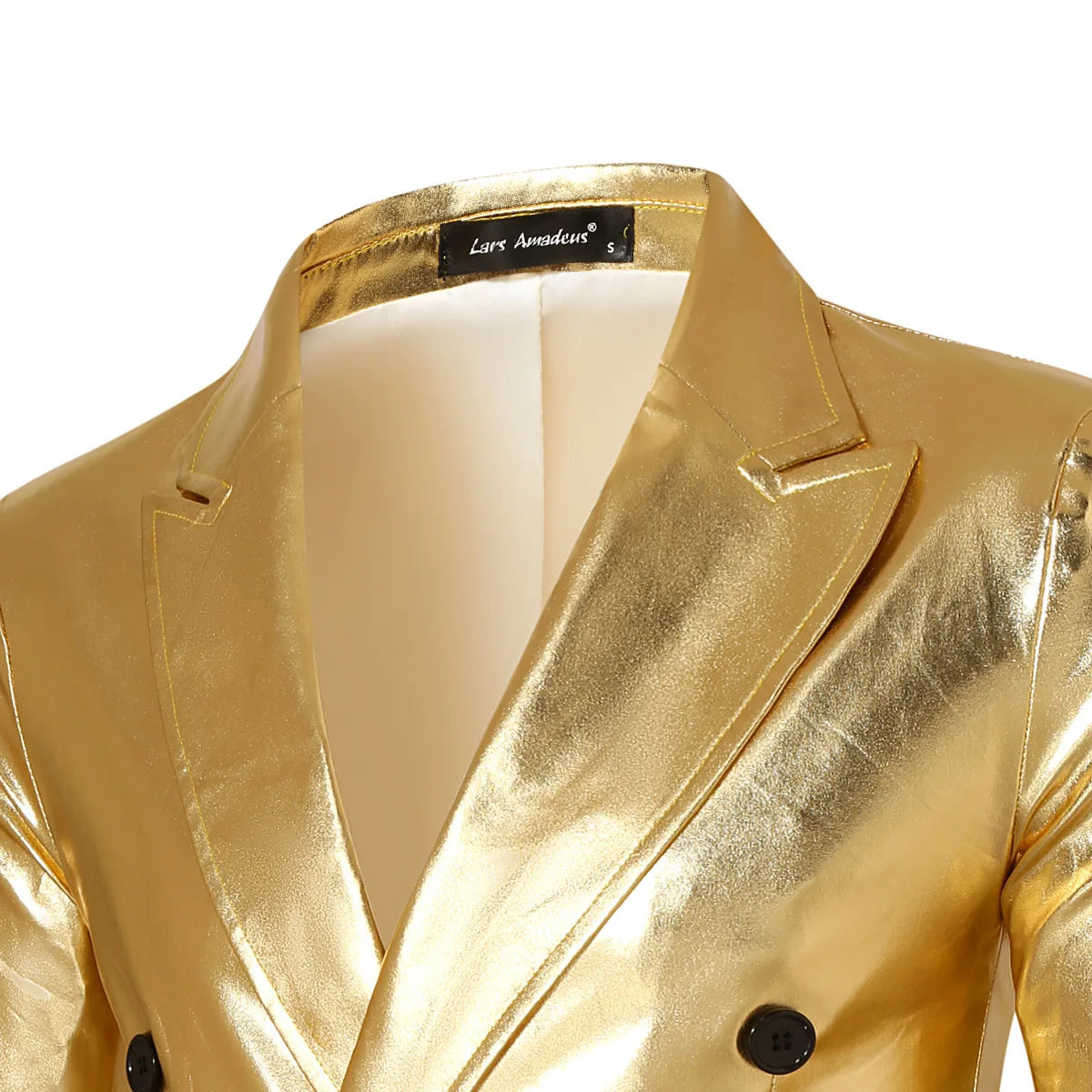 Blazer homme noir et argent à col V, paillettes dorées, manches longues – Fête & scène .