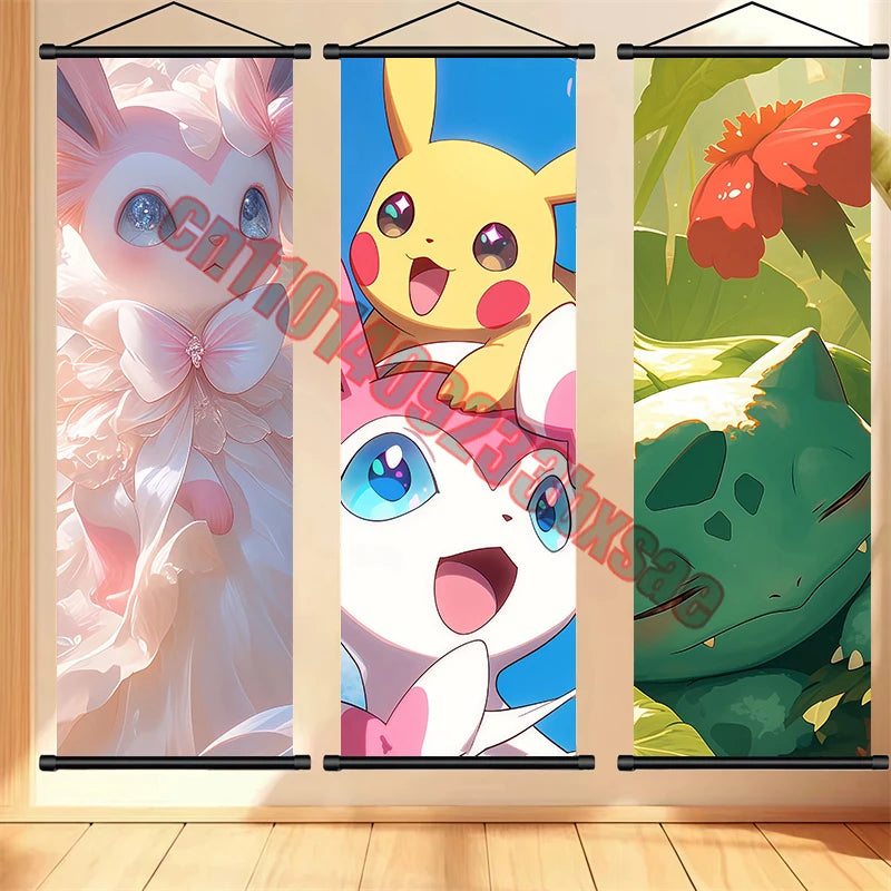 Peinture artistique Pokémon classique japonais – Pikachu, Gengar, Mewtwo – Décoration murale chambre à coucher haute qualité