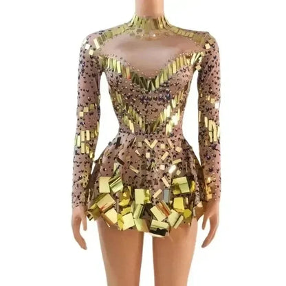 Robe soirée  effet miroir femme, scène, boîte de nuit, spectacle .