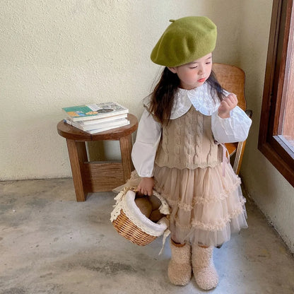 Gilet tricoté fille – sans manches, mode printemps/automne, 1‑7 ans