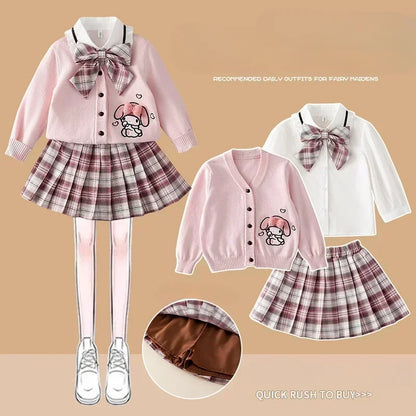 Ensemble cosplay Sanrio Kuromi My Melody 2024, jupe plissée JK, cardigan tricoté style collégial, costume trois pièces pour enfants