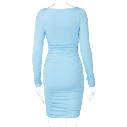 Robe moulante femme – mini, col carré, manches longues, unie, sexy soirée/club