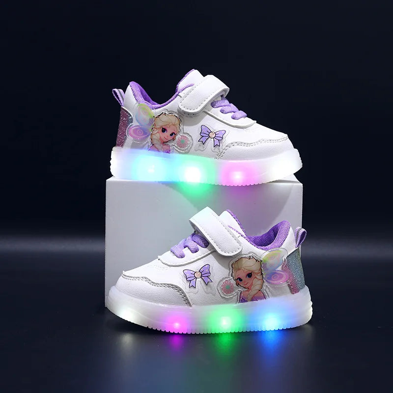 Chaussures LED Elsa princesse pour filles, cuir PU antidérapant, printemps