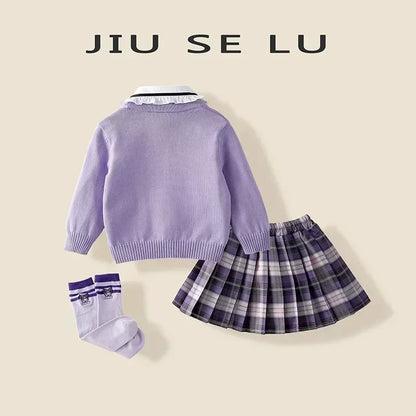 Ensemble cosplay Sanrio Kuromi My Melody 2024, jupe plissée JK, cardigan tricoté style collégial, costume trois pièces pour enfants