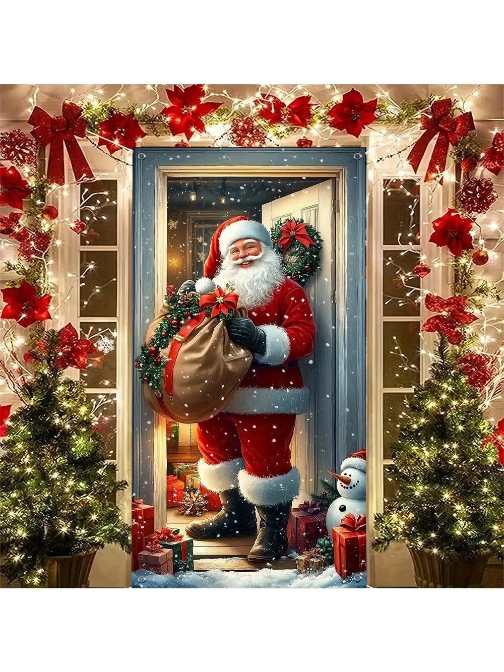 Décoration de Porte Noël – Housse Père Noël et Snowman