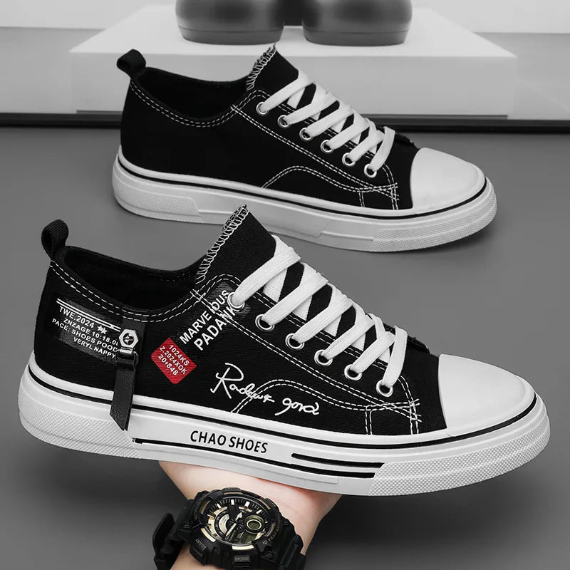 Chaussures Sport Homme Toile Respirante, Sneaker Basses Noires, Style Tendance .