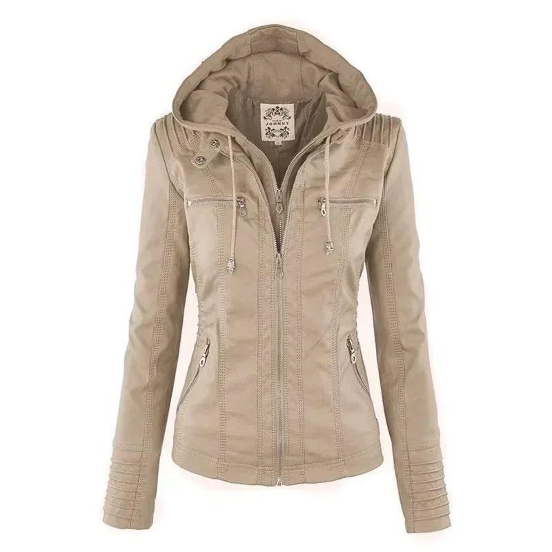 Veste Gothique en Simili Cuir PU pour Femme – Manteau à Capuche Noir, Veste Moto Chaude pour Automne et Hiver, Vêtements d'Extérieur Stylés