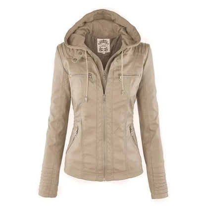 Veste Gothique en Simili Cuir PU pour Femme – Manteau à Capuche Noir, Veste Moto Chaude pour Automne et Hiver, Vêtements d'Extérieur Stylés
