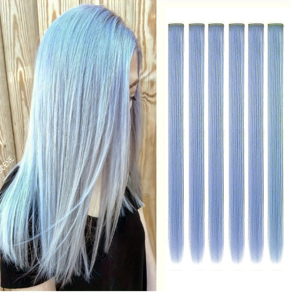 Extensions capillaires synthétiques à reflets colorés pour filles, postiches lisses multicolores de 22 pouces, 6 pièces/paquet