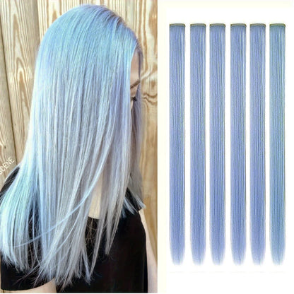 Extensions capillaires synthétiques à reflets colorés pour filles, postiches lisses multicolores de 22 pouces, 6 pièces/paquet