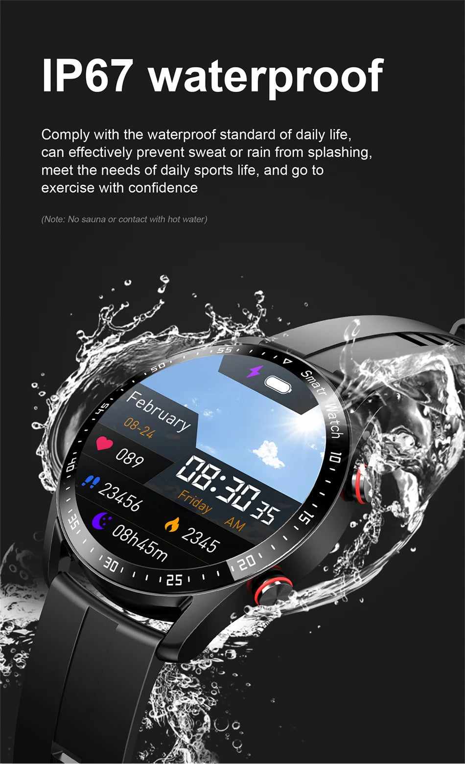 Montre connectée en bois résistante à l'eau .