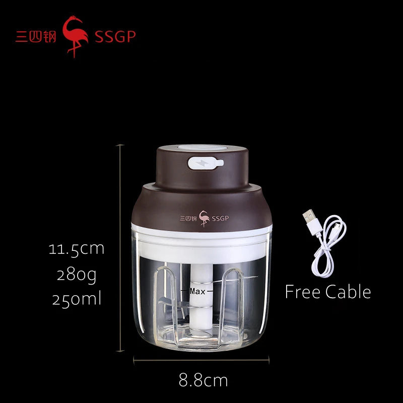 Broyeur légumes et fruits rechargeable luxe, presse-ail avec lame acier inox 430, conteneur PP certifié LFGB