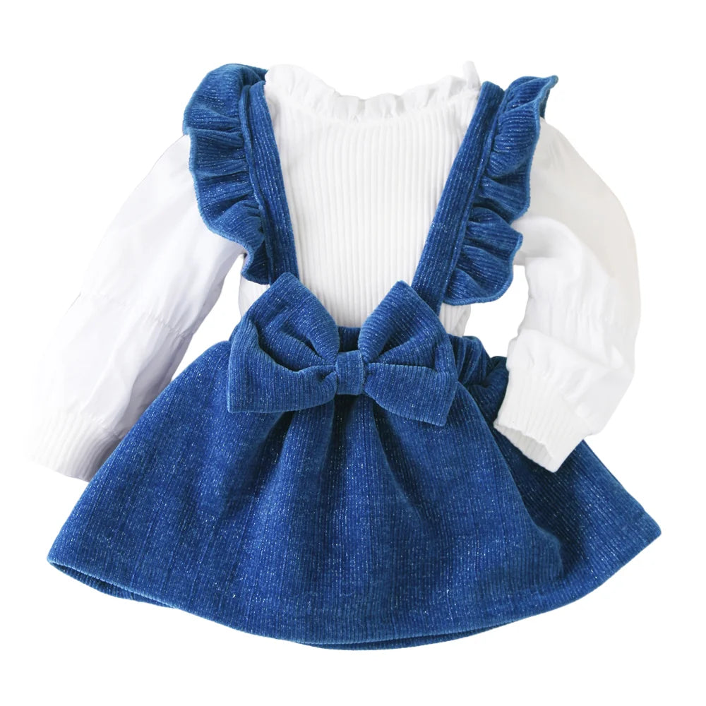 Vêtements bébé fille – Ensemble 2 pièces mignon, jupe à bretelles en velours côtelé, 0-18 mois