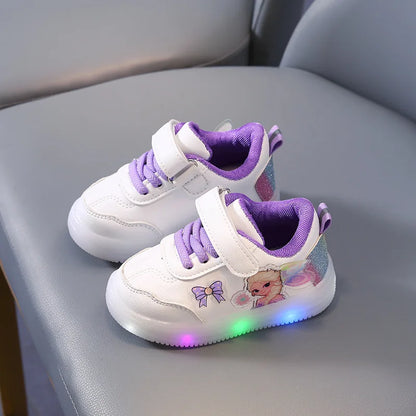 Chaussures LED Elsa princesse pour filles, cuir PU antidérapant, printemps