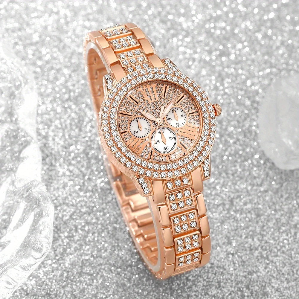 Montres femme quartz 6 pièces – Strass, cadran rond, minimaliste, Reloj Mujer, sans boîte