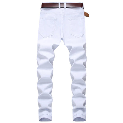 Jean Homme Destroy Droit, Pantalon Denim Blanc Grande Taille 28-42, Marque Mode .