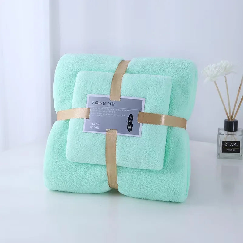 ‌ Ensemble de Serviettes de Bain 2 Pièces en Molleton de Corail – Ultra Douces, Haute Absorption, Séchage Rapide, Pour Spa, Hôtel, Adulte, Couleur Unie