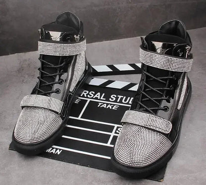 Chaussures plates homme à paillettes et strass – Style skateboard tendance