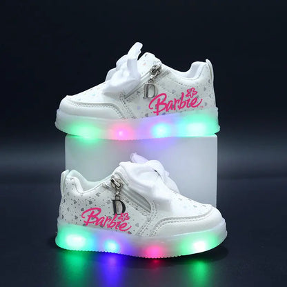 Barbie baskets filles LED, semelles souples, noeud papillon, chaussures sport décontractées