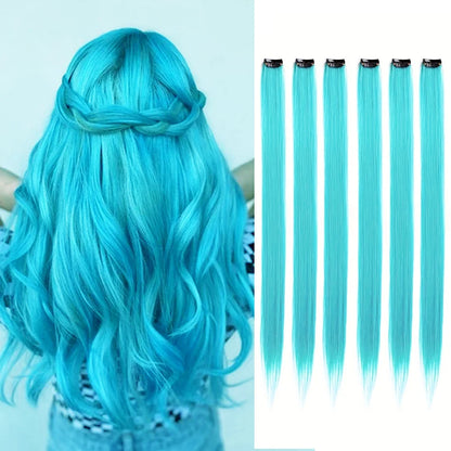 Extensions capillaires synthétiques à reflets colorés pour filles, postiches lisses multicolores de 22 pouces, 6 pièces/paquet