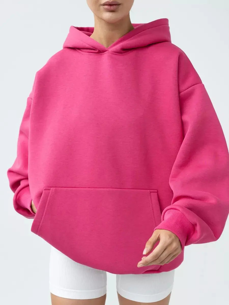 Sweat Femme Décontracté – Pull à Capuche Ample, Manches Longues, Couleur Unie Automne-Hiver
