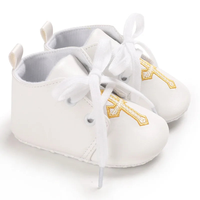 Chaussures bébé baptême – Blancs, semelle croisée, premiers pas, garçon et fille