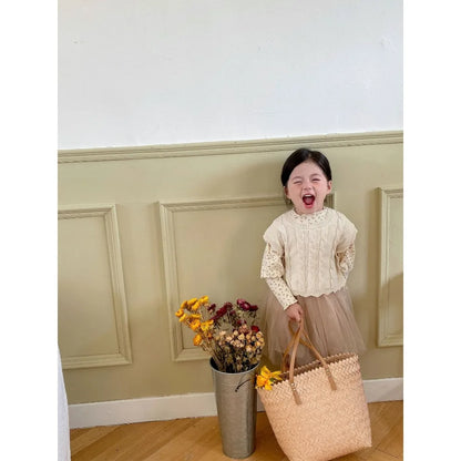 Gilet tricoté fille – sans manches, mode printemps/automne, 1‑7 ans