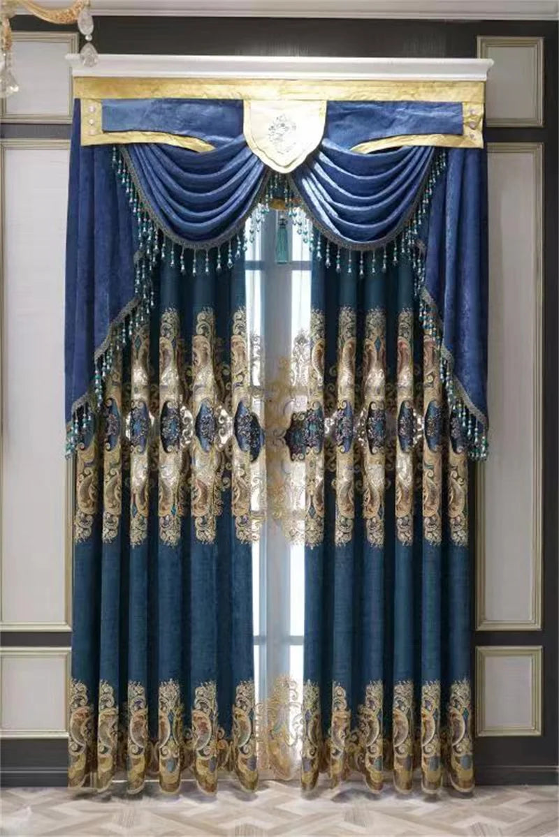 Rideau Brodé Luxe – Chenille, Style Européen, Avec Cantonnière .