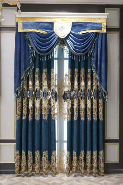 Rideau Brodé Luxe – Chenille, Style Européen, Avec Cantonnière .