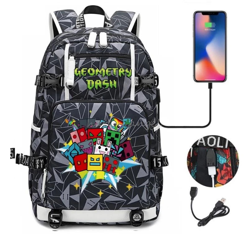 Sac à dos imprimé géométrique pour filles et garçons, sac à dos en toile pour ordinateur portable, sac à dos pour femme, sac à dos pour adolescent et étudiant, nouvelle mode .