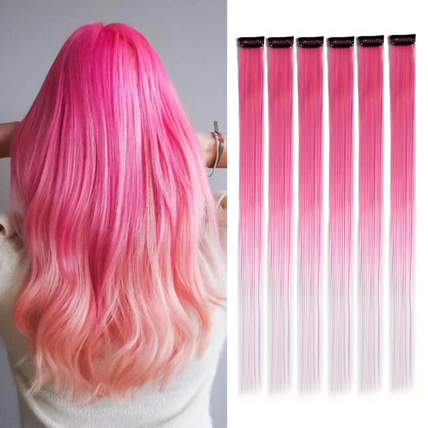 Extensions capillaires synthétiques à reflets colorés pour filles, postiches lisses multicolores de 22 pouces, 6 pièces/paquet