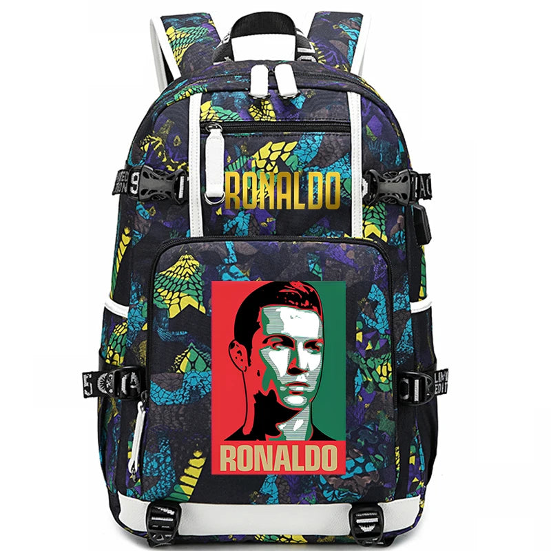 Sac d'école imprimé Ronaldo pour enfants, sac à dos pour étudiant, sac de voyage extérieur.