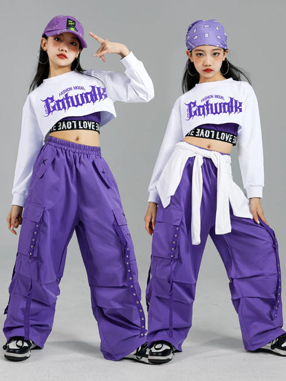 Ensemble streetwear K-pop fille : haut court, pantalon cargo, cardigan .