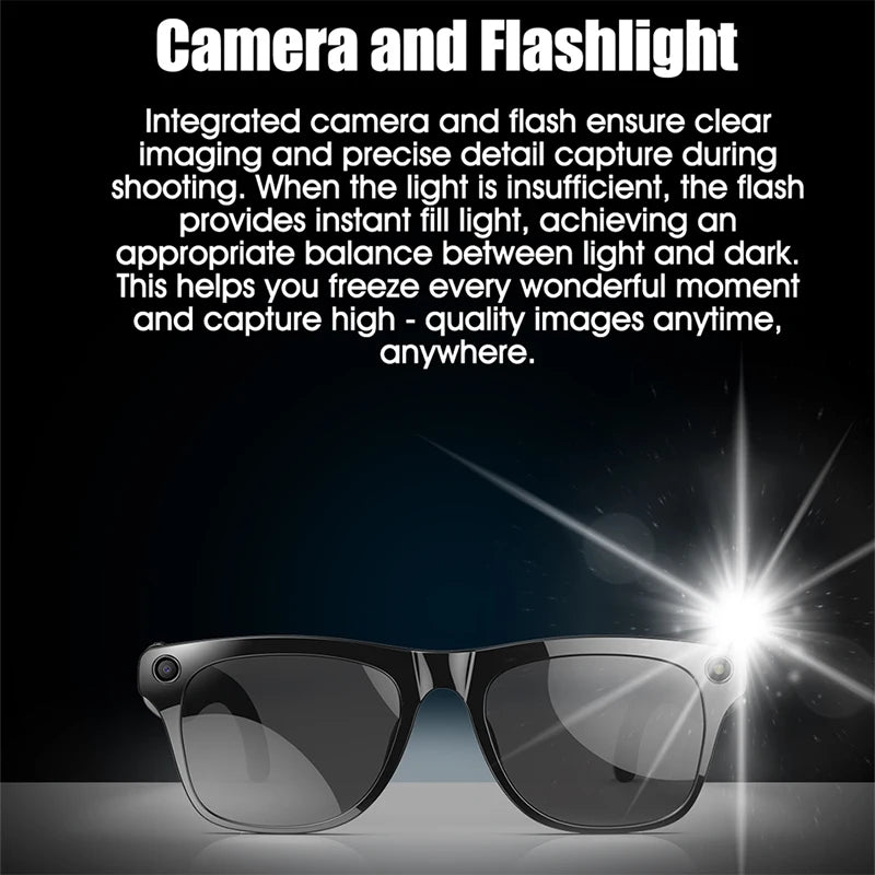 Lunettes Intelligentes 2025 4K HD AI, Bluetooth, Appels, Lampe LED, Assistant Vocal, Batterie 260mAh .
