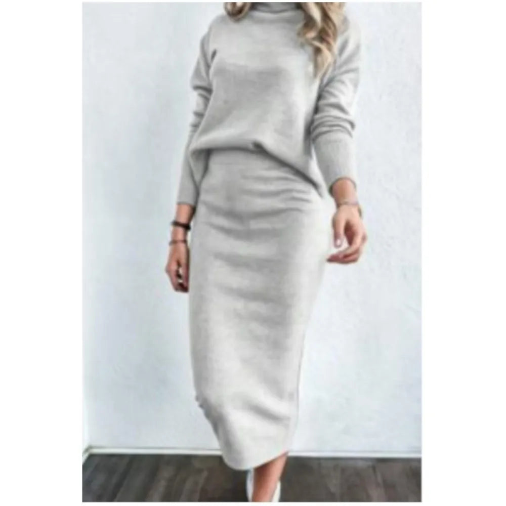 YIKOOLIN Ensemble Femme Élégant – Pull Col Montant & Jupe Ajustée, Style Chic et Moderne