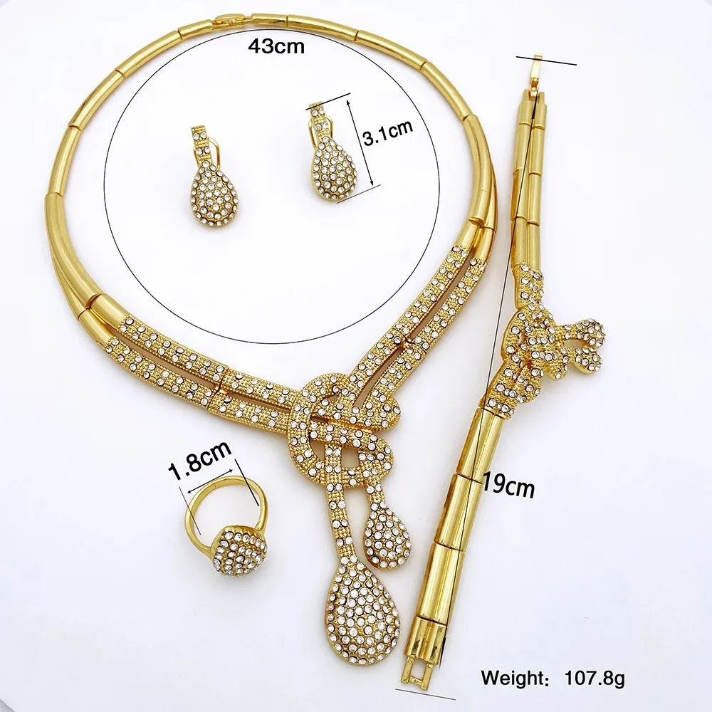 Ensemble Bijoux Femme – Plaqué Or 18K Style Dubaï, Collier, Bracelet, Boucles, Bague