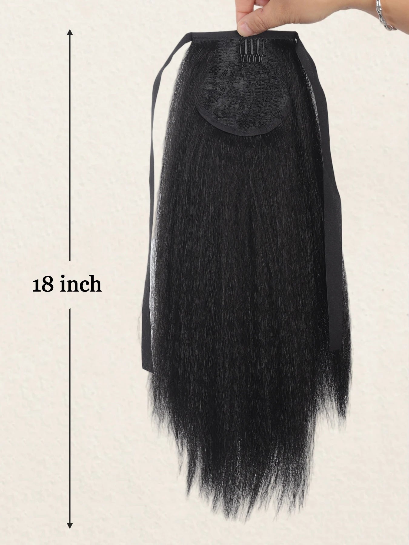 Synthetic Yaki Curly Ponytail, 18", Natural Black.