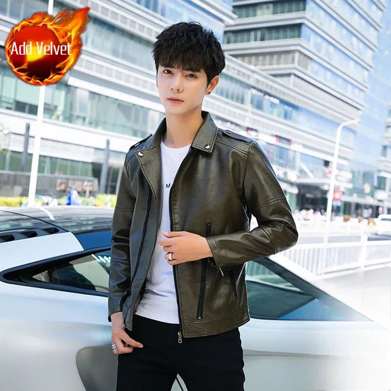 Blazer homme slim fit en cuir, style coréen, simple boutonnage, décontracté luxe .