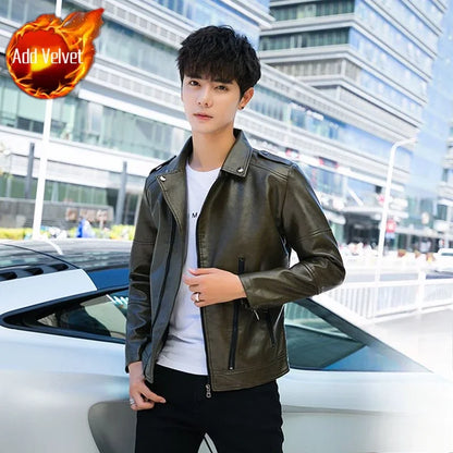 Blazer homme slim fit en cuir, style coréen, simple boutonnage, décontracté luxe .