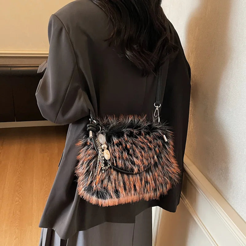Sac bandoulière femme – Moelleux, couleur dégradée, boucle, mignon, automne hiver, fashion