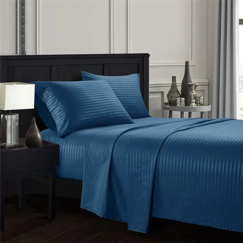 Parure de lit 3/4 pièces à rayures brossées en relief, drap plat, drap-housse, taie d'oreiller, pour jumeau, Queen, King, taie d'oreiller