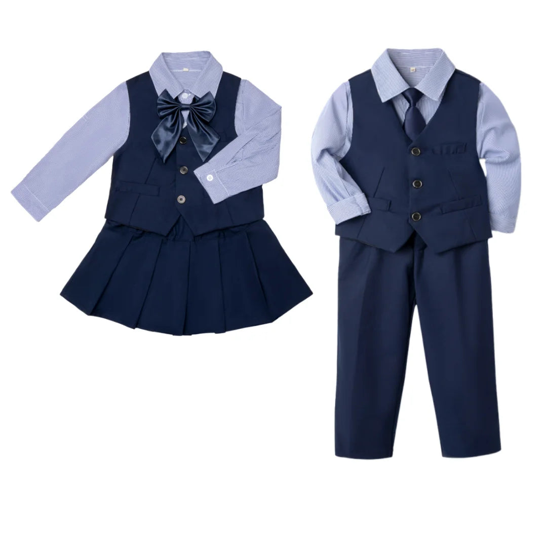 Uniforme scolaire enfant – Ensemble 4 pièces, gilet, style preppy, automne