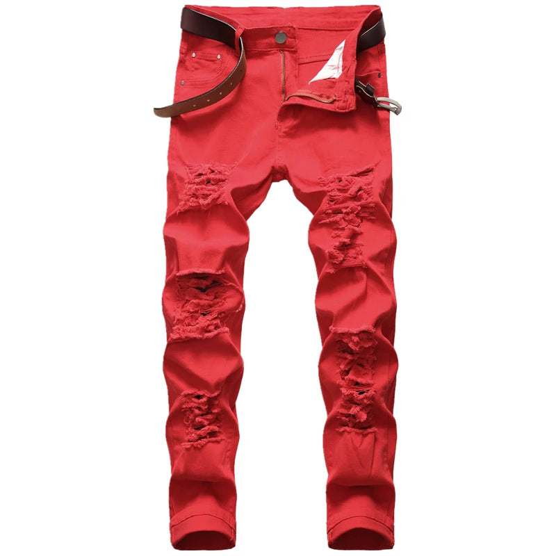 Jean Homme Destroy Droit, Pantalon Denim Blanc Grande Taille 28-42, Marque Mode .