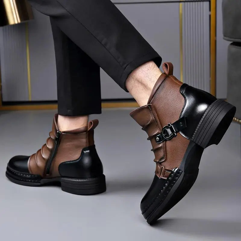 StephanBoots - Bottes basses rétro homme cuir peluche hiver