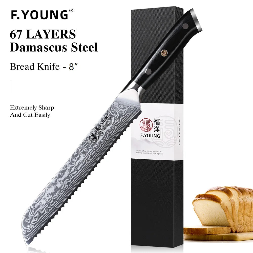 Couteau de cuisine professionnel F.YOUNG – acier Damas, chef japonais & sashimi