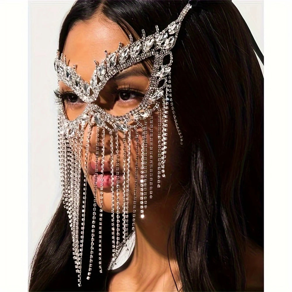 Masque facial strass – Diamant clouté, maquillage danse, masque luxe polyvalent