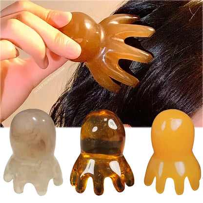Peigne poulpe en résine naturelle – dents larges, massage cuir chevelu & thérapie capillaire