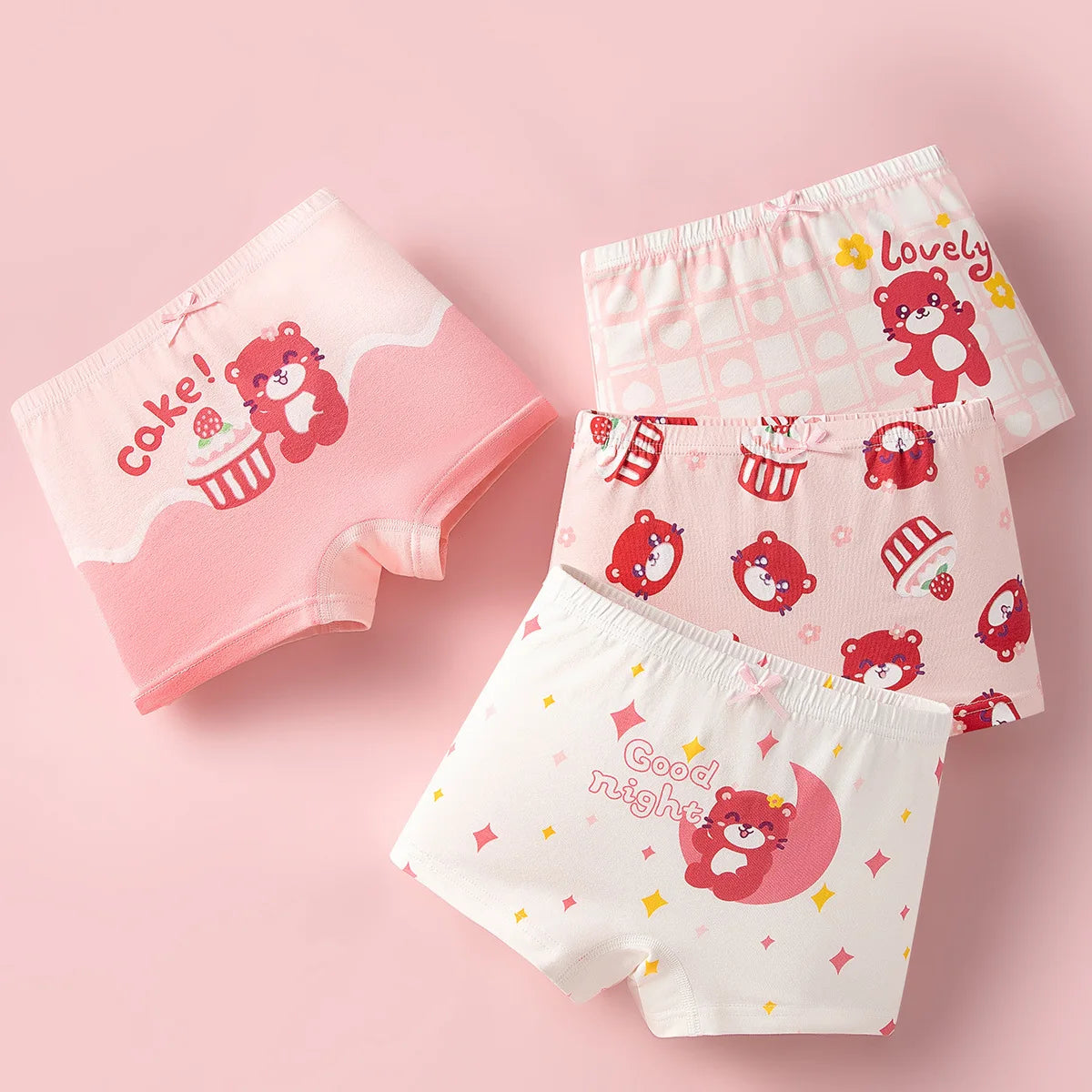 Lot 4 pièces culottes coton fille – Motifs dessin animé doux et confortables